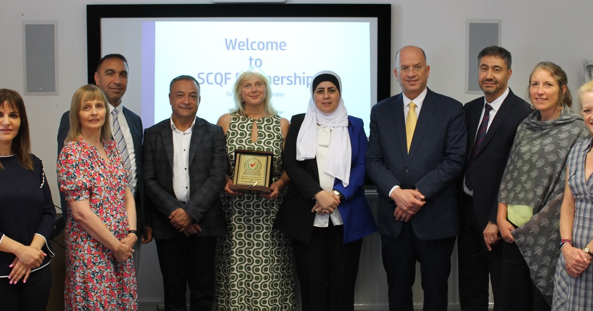 Visitors from Jordan pictured with Pauline Radcliffe, CEO of the SCQF Partnership