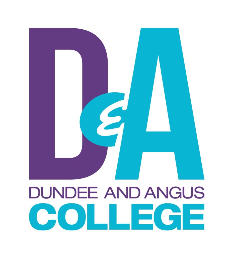 Dundee and Angus College logo in purple and blue