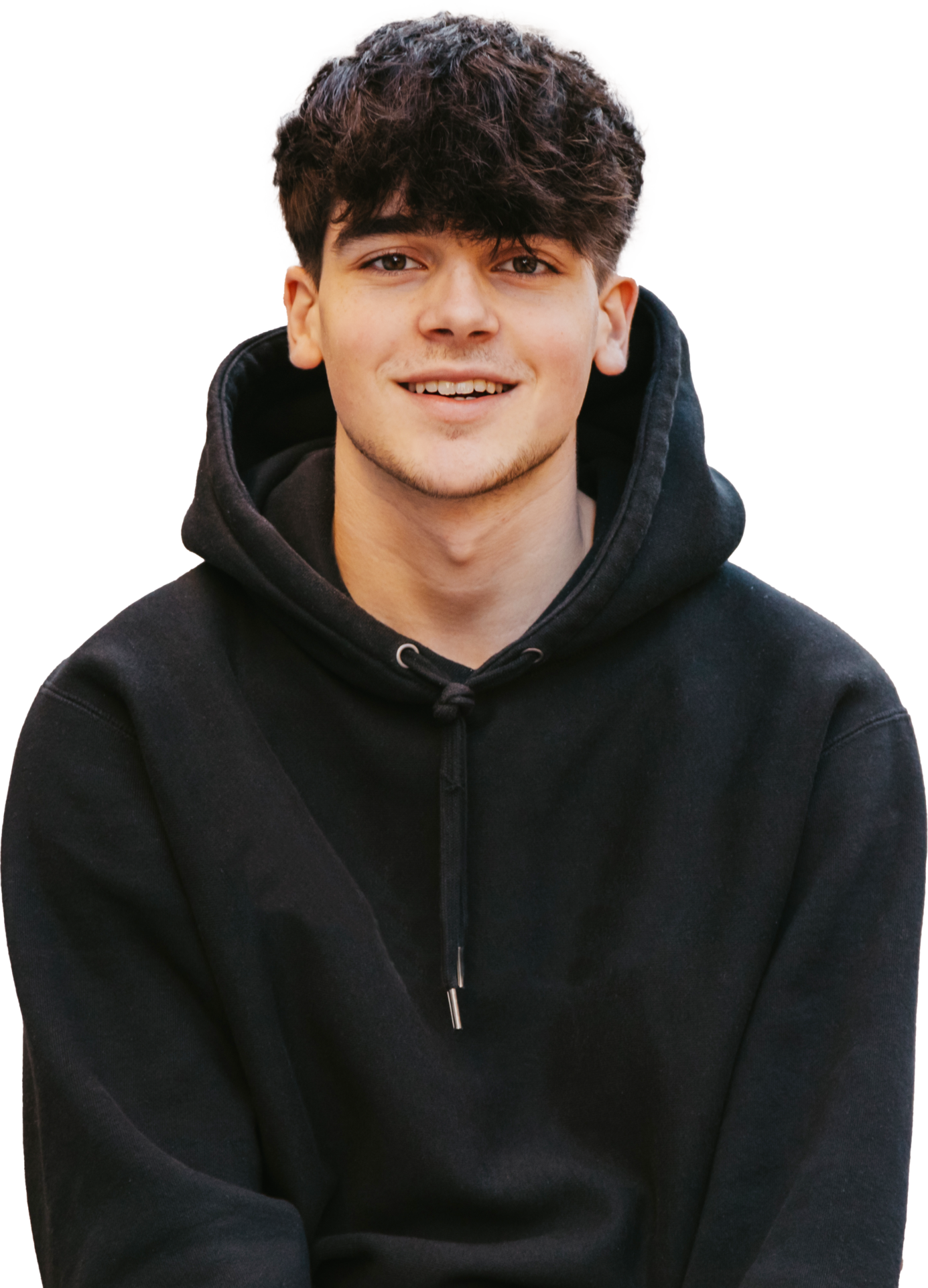 A young male learner wearing a black hooded jumper. He's smiling. He represents the school pupils that the SCQF supports.