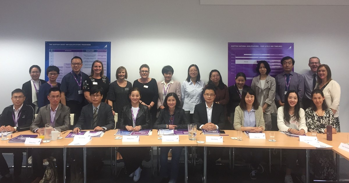 Group shot of Chinese study visit delegates with SCQFP staff