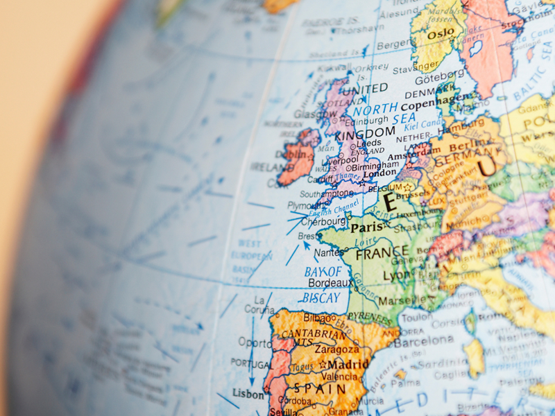 Europe on globe