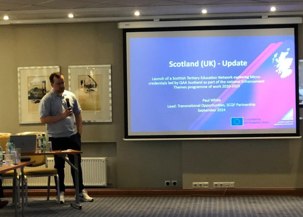 Paul White of the SCQFP presenting at a conference in Riga on micro credentials;
