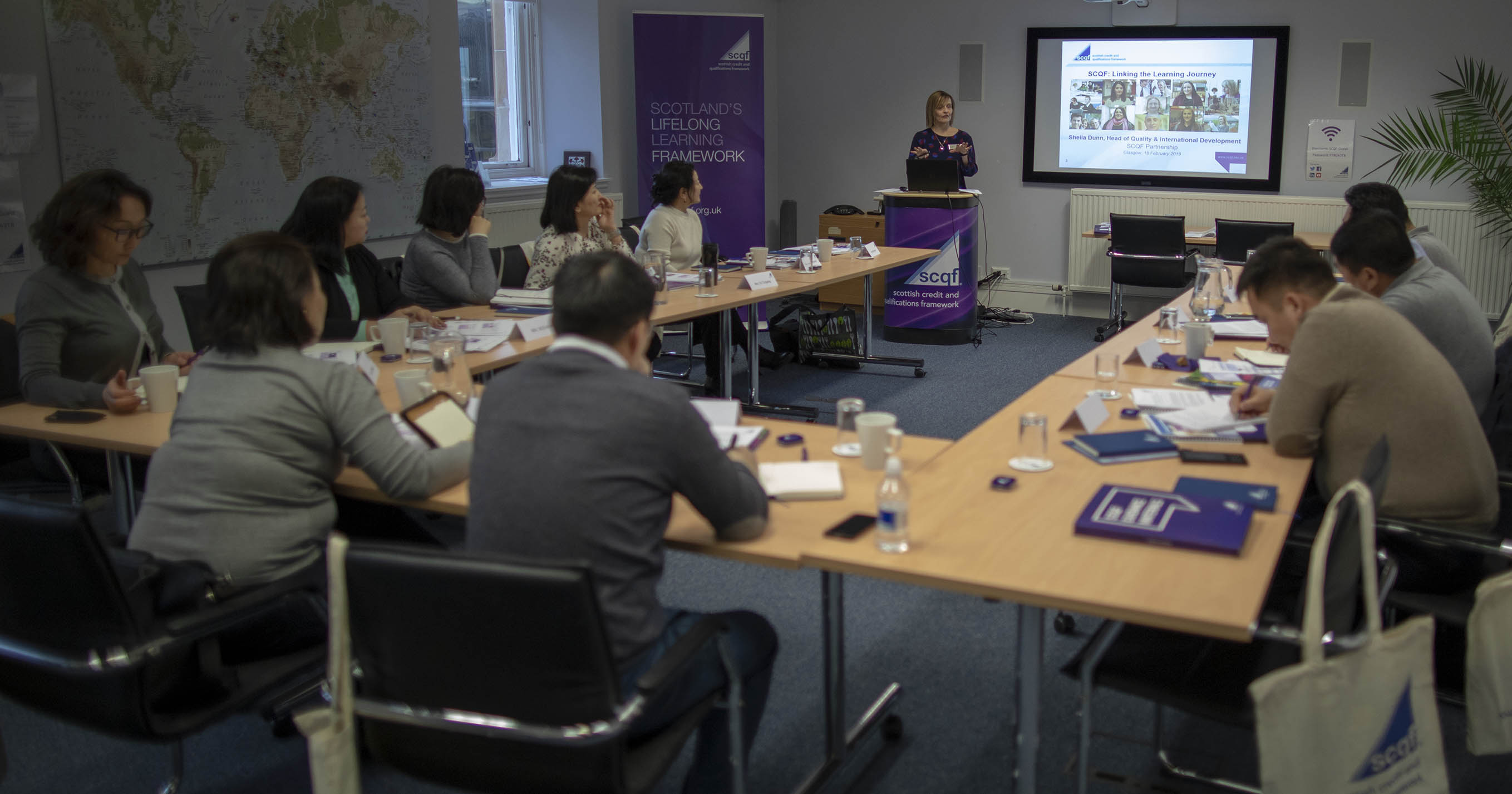 SCQFP Head of Quality, Sheila Dunn, presenting to delegates from Mongolian study visit