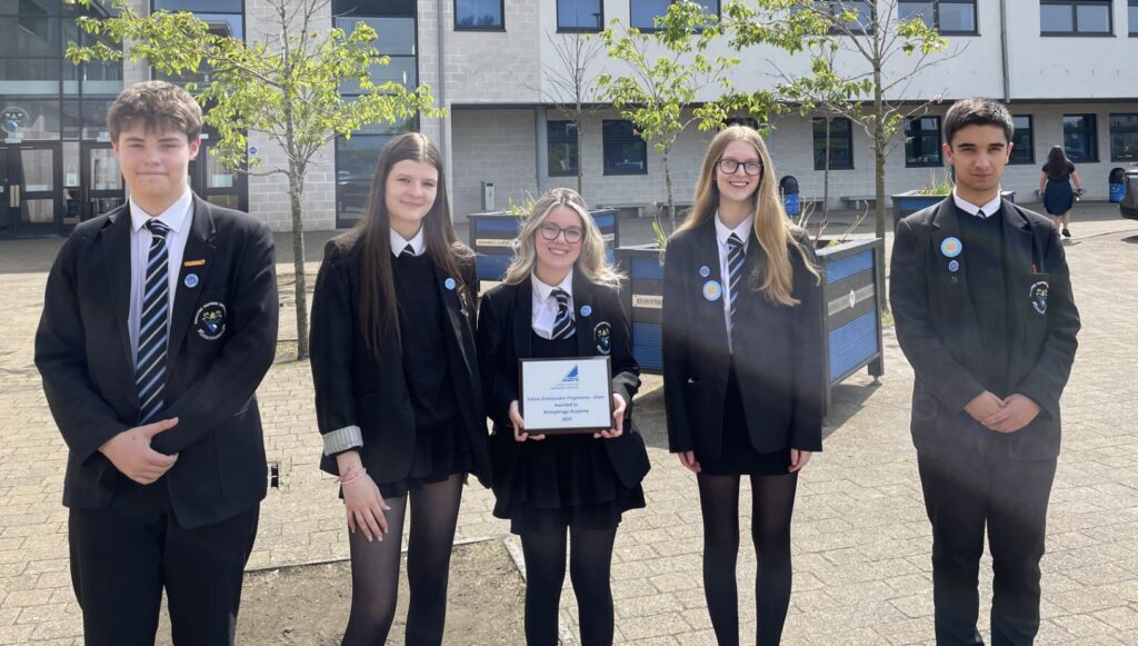 5 Bishopbriggs Academy SCQF Ambassadors with their silver SCQF plaque