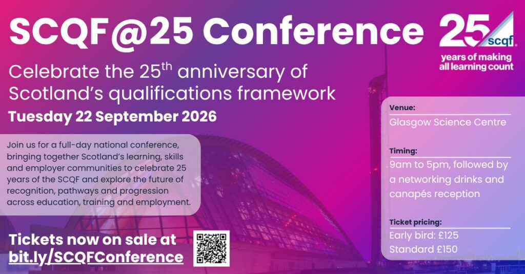 Tickets now on sale for SCQF@25 conference