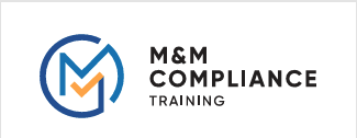 M&M Compliance Training logo featuring a blue circular “M” symbol with an orange check mark, alongside the text “M&M Compliance Training.”